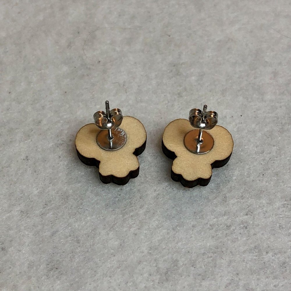 Harley Quinn Skull Wood Stud Earrings - Picture 4 of 4